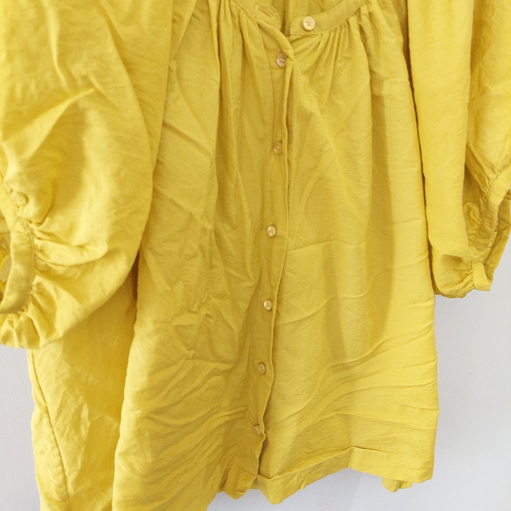 Doen Jane Blouse in Moss Large yellow short sleeve scoop neck billowy oversized - Picture 4 of 10